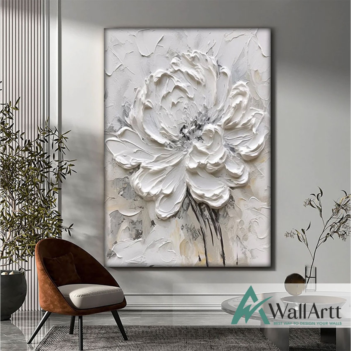 Big White Flower 3d Heavy Textured Partial Oil Painting
